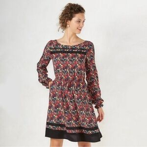 LC Lauren Conrad Floral Long Sleeve Dress - Black and Red